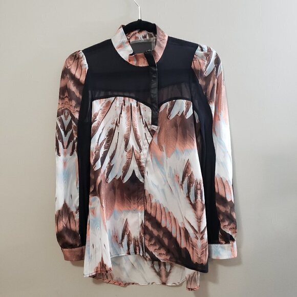 Stella & Jamie Feather Print Chiffon Silk Blouse S - Picture 2 of 10